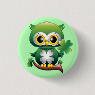 Baby Owl Cute St Patrick Cartoon Button