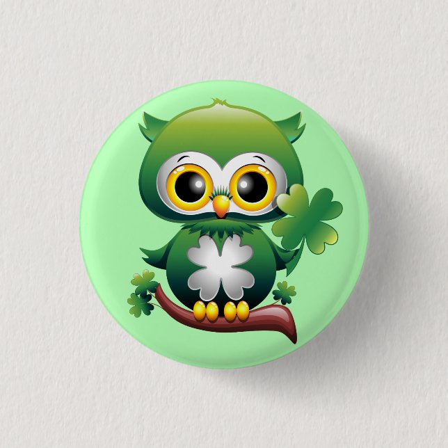 Baby Owl Cute St Patrick Cartoon Button (Front)