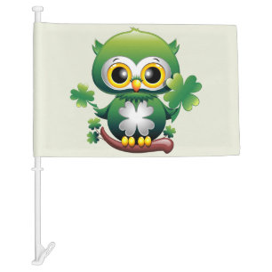 Baby Owl Cute St Patrick Cartoon Car Flag