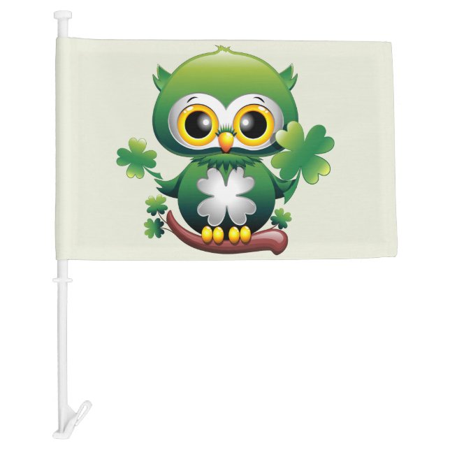 Baby Owl Cute St Patrick Cartoon Car Flag (Front)