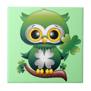 Baby Owl Cute St Patrick Cartoon Ceramic Tile