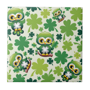 Baby Owl Cute St Patrick Cartoon Ceramic Tile