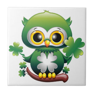 Baby Owl Cute St Patrick Cartoon Ceramic Tile