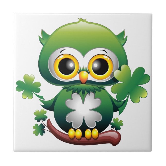 Baby Owl Cute St Patrick Cartoon Ceramic Tile (Front)