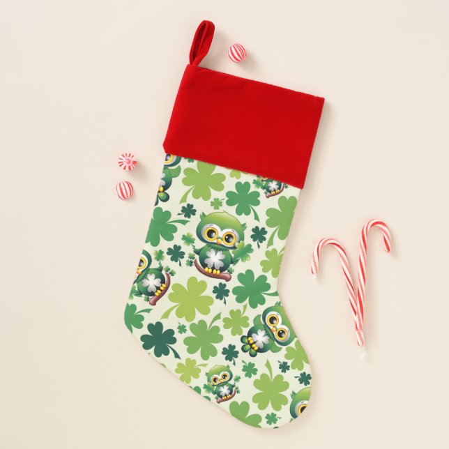 Baby Owl Cute St Patrick Cartoon Christmas Stocking (Front)