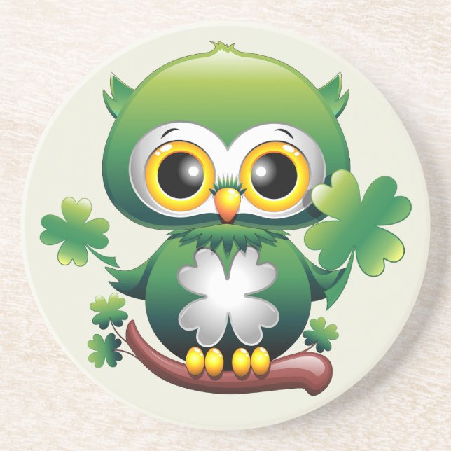Baby Owl Cute St Patrick Cartoon Coaster (Front)