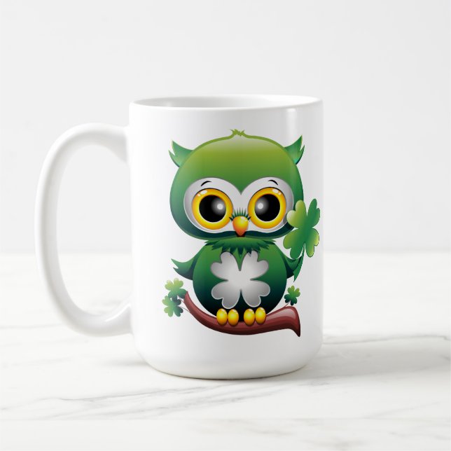 Baby Owl Cute St Patrick Cartoon Coffee Mug (Left)