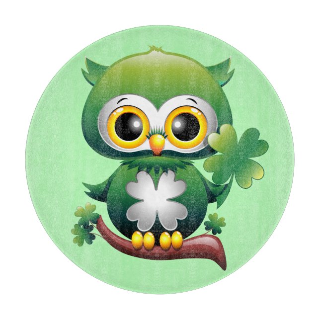 Baby Owl Cute St Patrick Cartoon Cutting Board (Front)