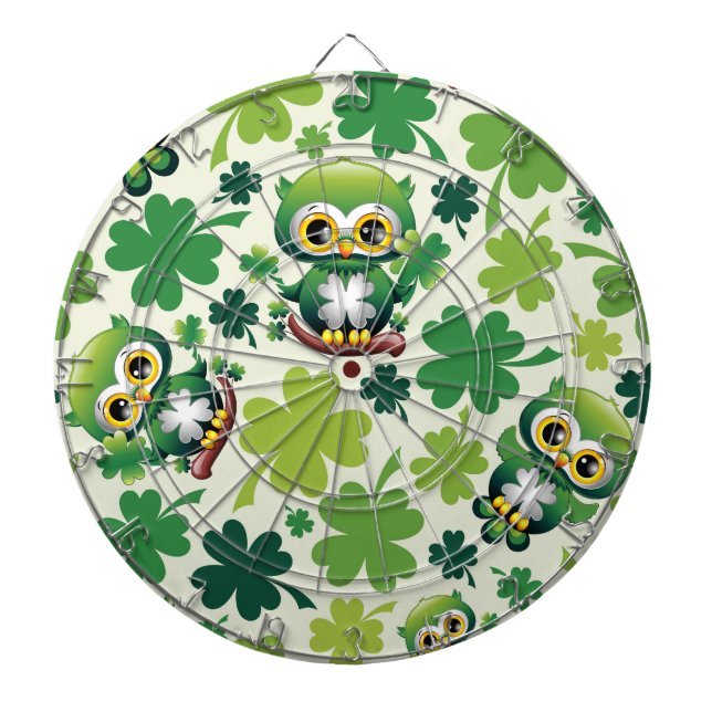 Baby Owl Cute St Patrick Cartoon Dart Board (Front)