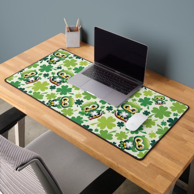 Baby Owl Cute St Patrick Cartoon Desk Mat (Office 2)