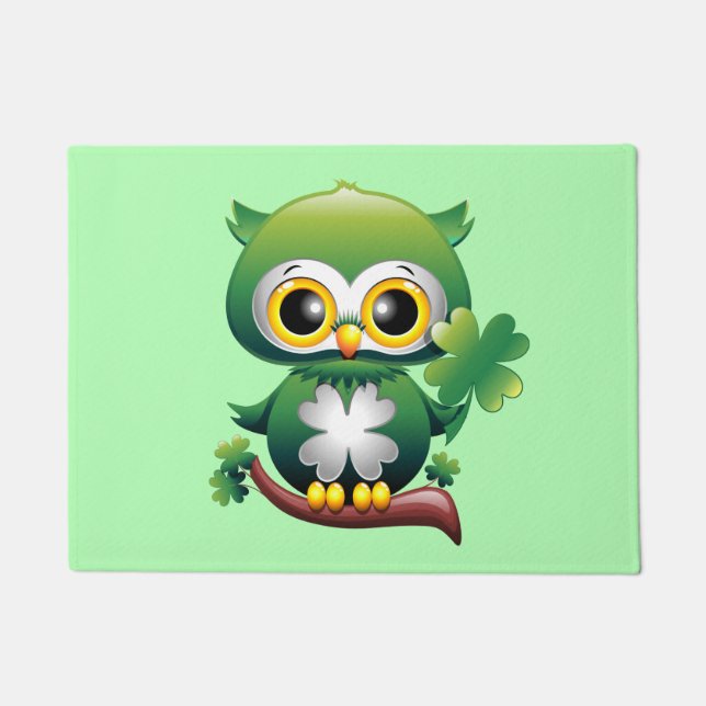 Baby Owl Cute St Patrick Cartoon Doormat (Front)