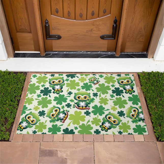 Baby Owl Cute St Patrick Cartoon Doormat (Outdoor)