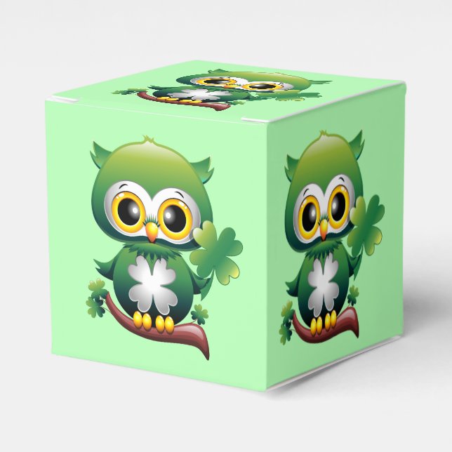 Baby Owl Cute St Patrick Cartoon Favor Boxes (Front Side)