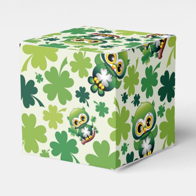 Baby Owl Cute St Patrick Cartoon Favor Boxes (Front Side)