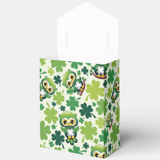 Baby Owl Cute St Patrick Cartoon Favor Boxes (Open)