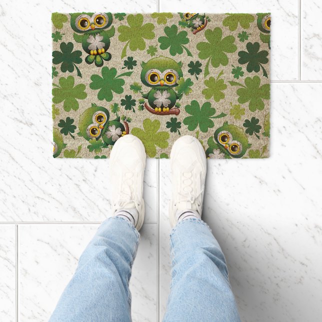 Baby Owl Cute St Patrick Cartoon Fiber Doormat (Insitu)