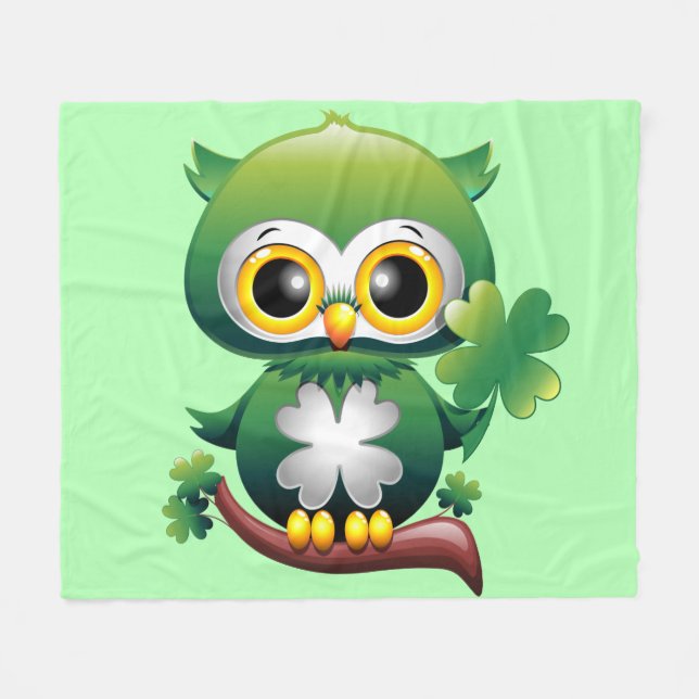Baby Owl Cute St Patrick Cartoon Fleece Blanket (Front (Horizontal))