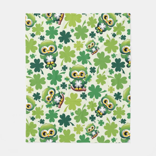 Baby Owl Cute St Patrick Cartoon Fleece Blanket (Front)