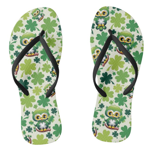 Baby Owl Cute St Patrick Cartoon Flip Flops (Footbed)