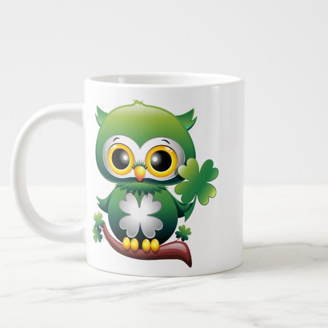 Baby Owl Cute St Patrick Cartoon Giant Coffee Mug (Left)