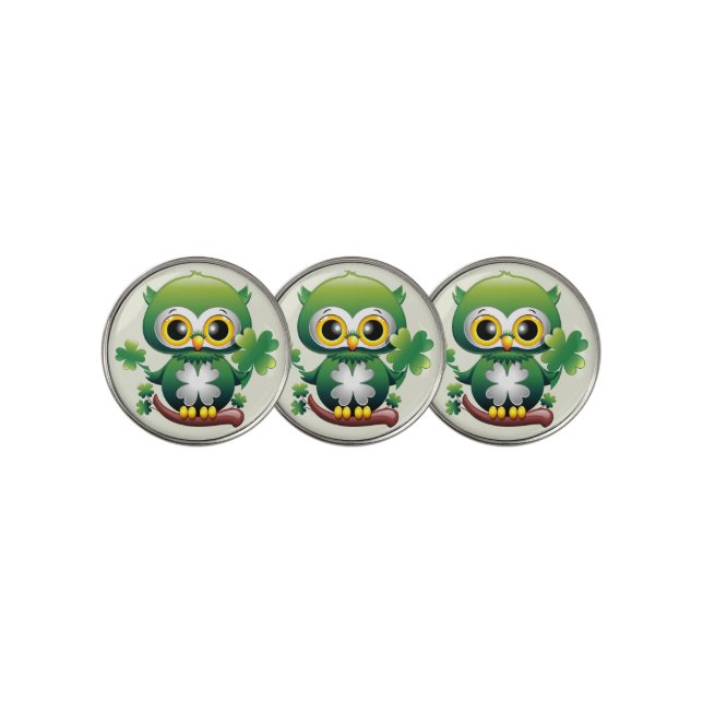 Baby Owl Cute St Patrick Cartoon Golf Ball Marker (3 Up)