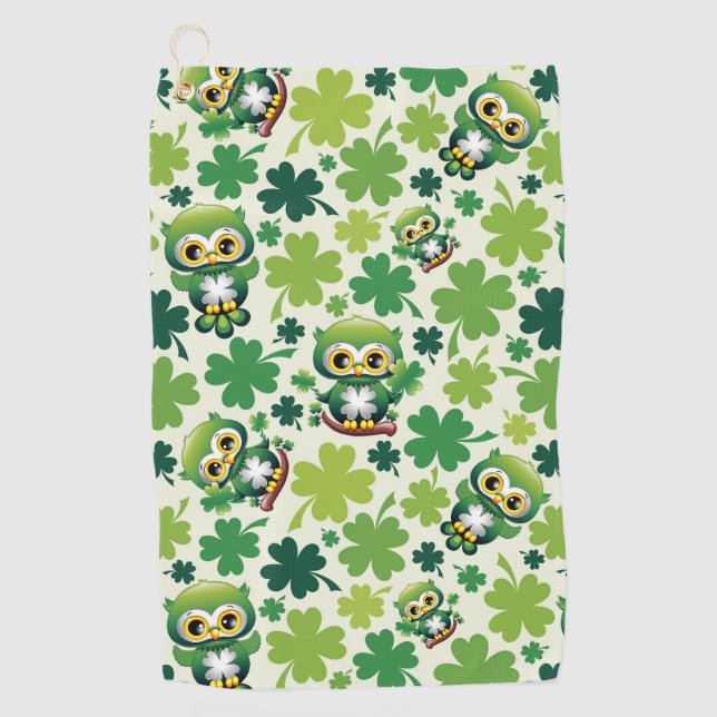 Baby Owl Cute St Patrick Cartoon Golf Towel (Front)