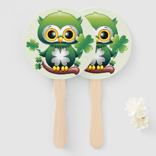 Baby Owl Cute St Patrick Cartoon Hand Fan
