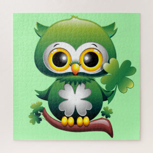Baby Owl Cute St Patrick Cartoon Jigsaw Puzzle