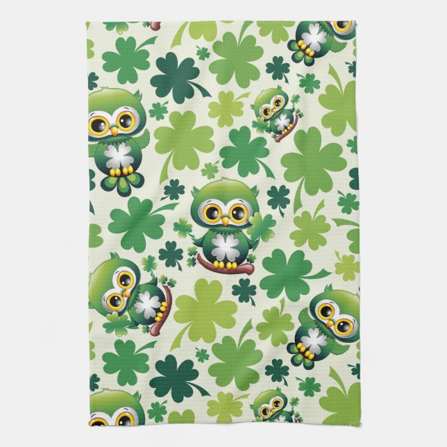 Baby Owl Cute St Patrick Cartoon Kitchen Towel (Vertical)