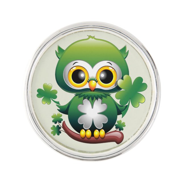 Baby Owl Cute St Patrick Cartoon Lapel Pin (Front)