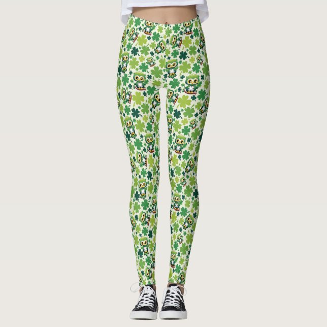 Baby Owl Cute St Patrick Cartoon Leggings (Front)
