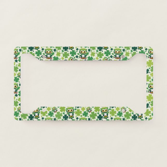 Baby Owl Cute St Patrick Cartoon License Plate Frame (Front)
