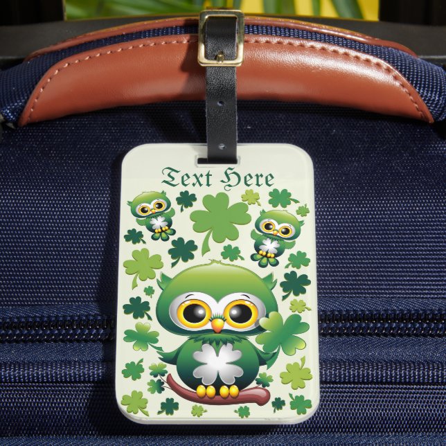 Baby Owl Cute St Patrick Cartoon Luggage Tag (Front Insitu 2)