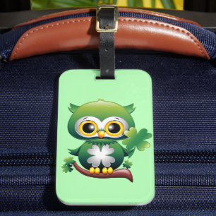 Baby Owl Cute St Patrick Cartoon Luggage Tag
