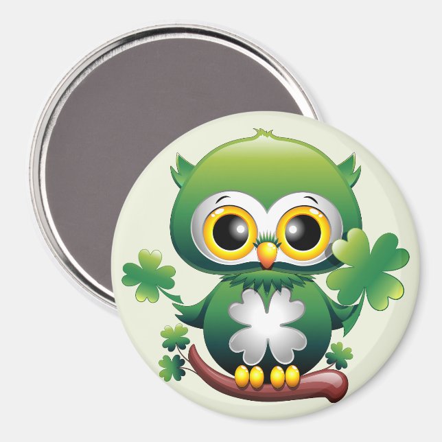 Baby Owl Cute St Patrick Cartoon Magnet (Front/Back)