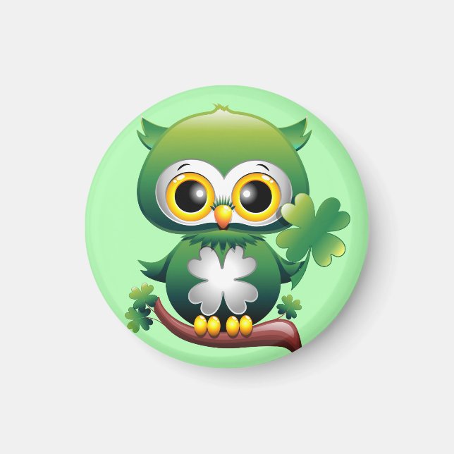 Baby Owl Cute St Patrick Cartoon Magnet (Front)