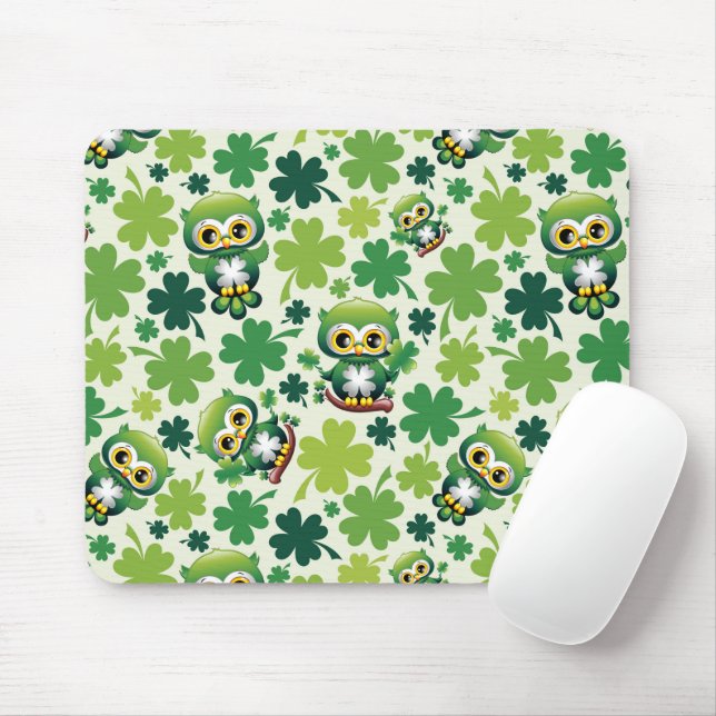 Baby Owl Cute St Patrick Cartoon Mouse Pad (With Mouse)