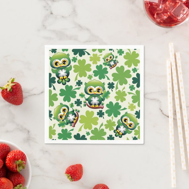 Baby Owl Cute St Patrick Cartoon Napkins (Insitu)