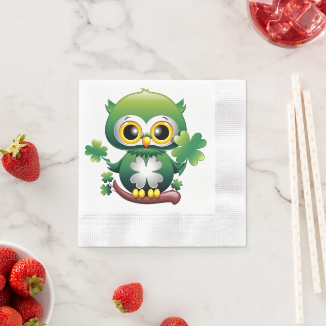 Baby Owl Cute St Patrick Cartoon Napkins (Insitu)