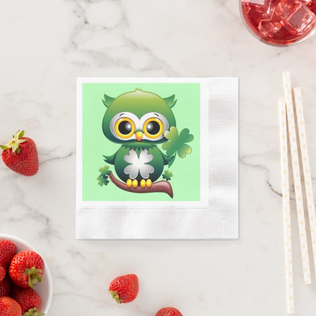 Baby Owl Cute St Patrick Cartoon Napkins (Insitu)