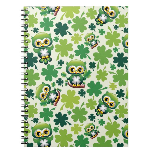 Baby Owl Cute St Patrick Cartoon Notebook (Front)