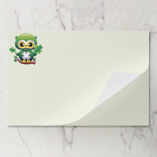 Baby Owl Cute St Patrick Cartoon Paper Pad (Folded)