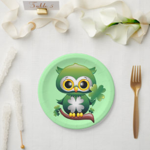 Baby Owl Cute St Patrick Cartoon Paper Plates