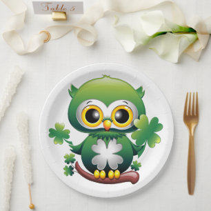 Baby Owl Cute St Patrick Cartoon Paper Plates