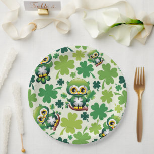 Baby Owl Cute St Patrick Cartoon Paper Plates