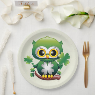 Baby Owl Cute St Patrick Cartoon Paper Plates