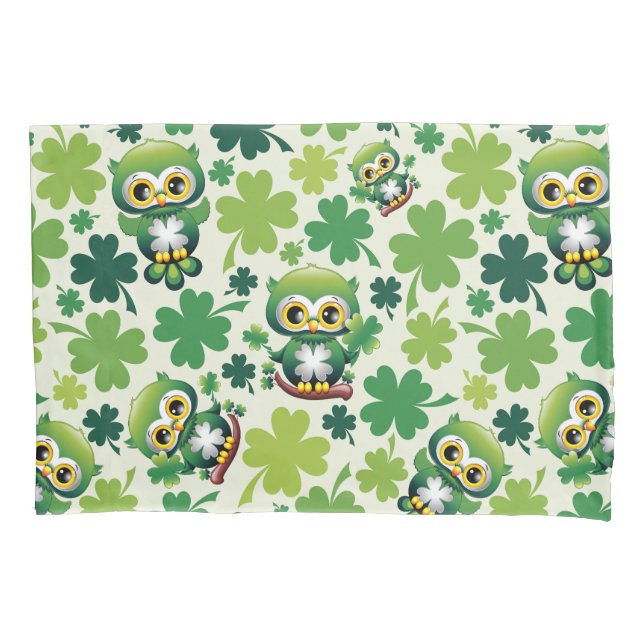 Baby Owl Cute St Patrick Cartoon Pillow Case (Front)