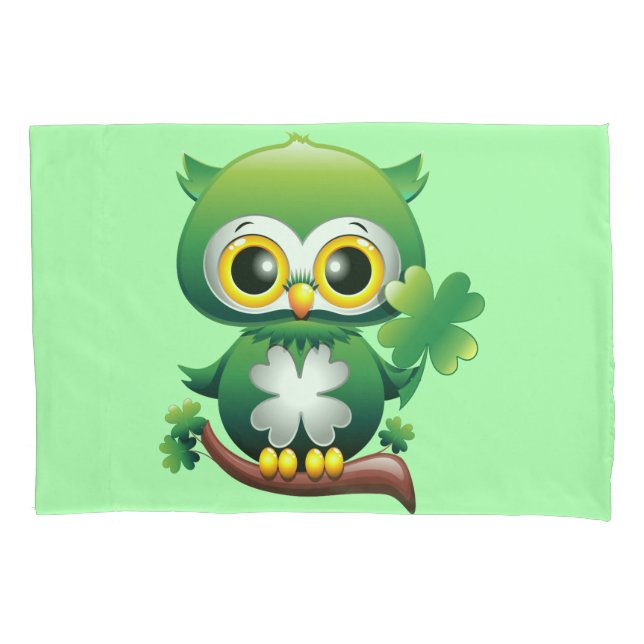 Baby Owl Cute St Patrick Cartoon Pillow Case (Front)