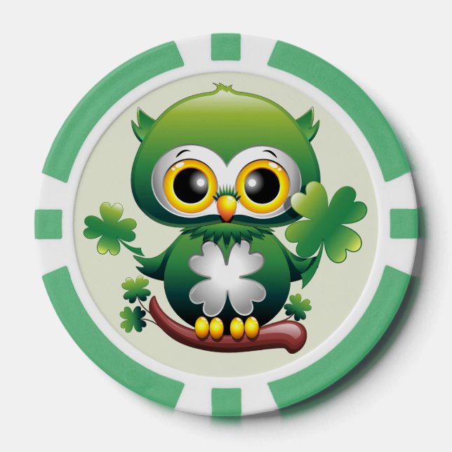 Baby Owl Cute St Patrick Cartoon Poker Chips (Front)