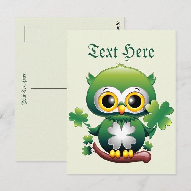 Baby Owl Cute St Patrick Cartoon Postcard (Front/Back)